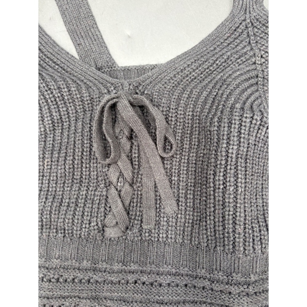 No Boundaries Womens Black Knit Fringe Crop Top Lace Up Cami XXL 19 - Picture 3 of 5
